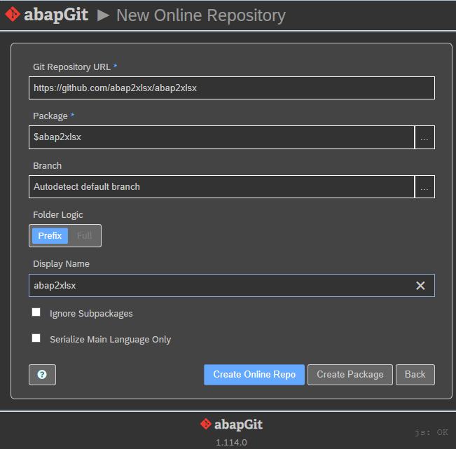 abapGit New Online Repository
